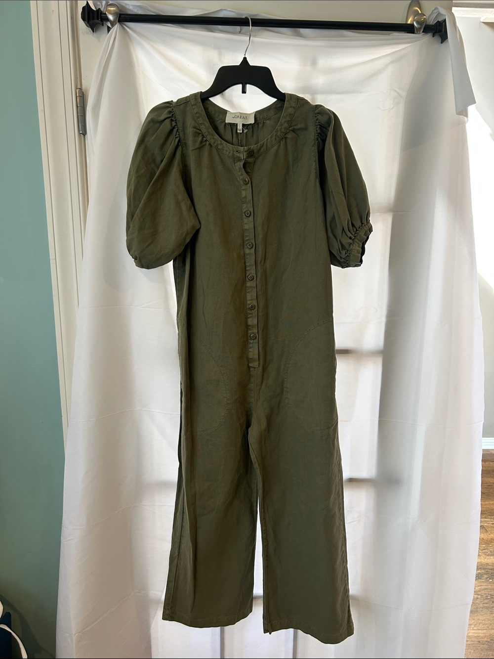 The Great. Army Green scoop neck jumpsuit cropped size 1 Small coastal chic - Picture 2 of 12